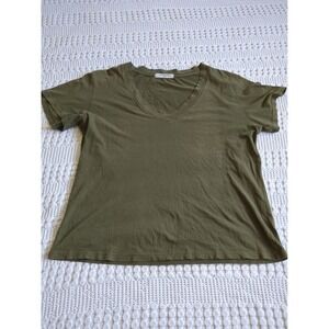 Perfect White Tee Short Sleeve Top V Neck Green Size Medium
